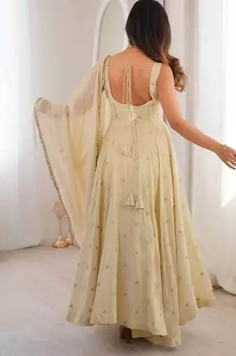 Off white embroidery silk blend  full stitched anarkali suit