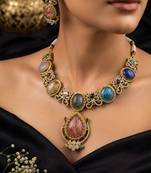 Multi color sabyasachi inspired ad & russian stone necklace set elegant fashion appeal