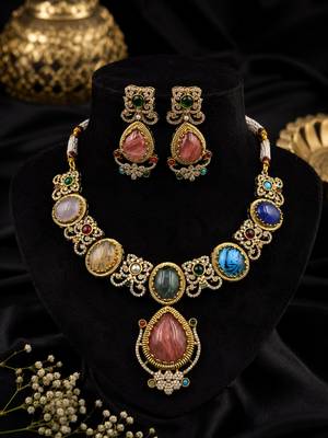 Multi color sabyasachi inspired ad & russian stone necklace set elegant fashion appeal 2