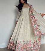 Off white embroidery silk blend  full stitched anarkali suit