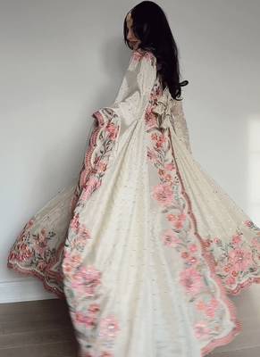 Off white embroidery silk blend  full stitched anarkali suit 3