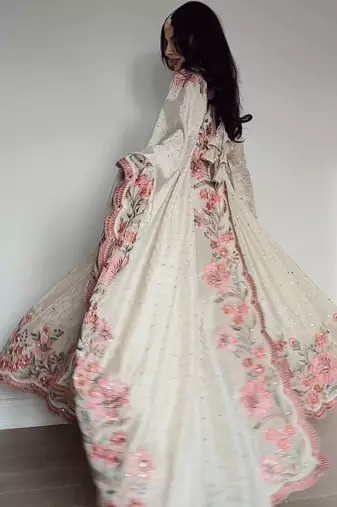 Off white embroidery silk blend  full stitched anarkali suit