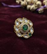 Green color kundan ring with royal handmade traditional jewelry design