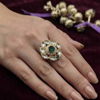Green color kundan ring with royal handmade traditional jewelry design 2