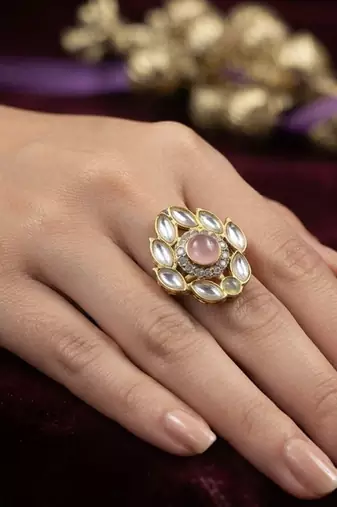 Light purple color kundan ring featuring premium traditional designer appeal
