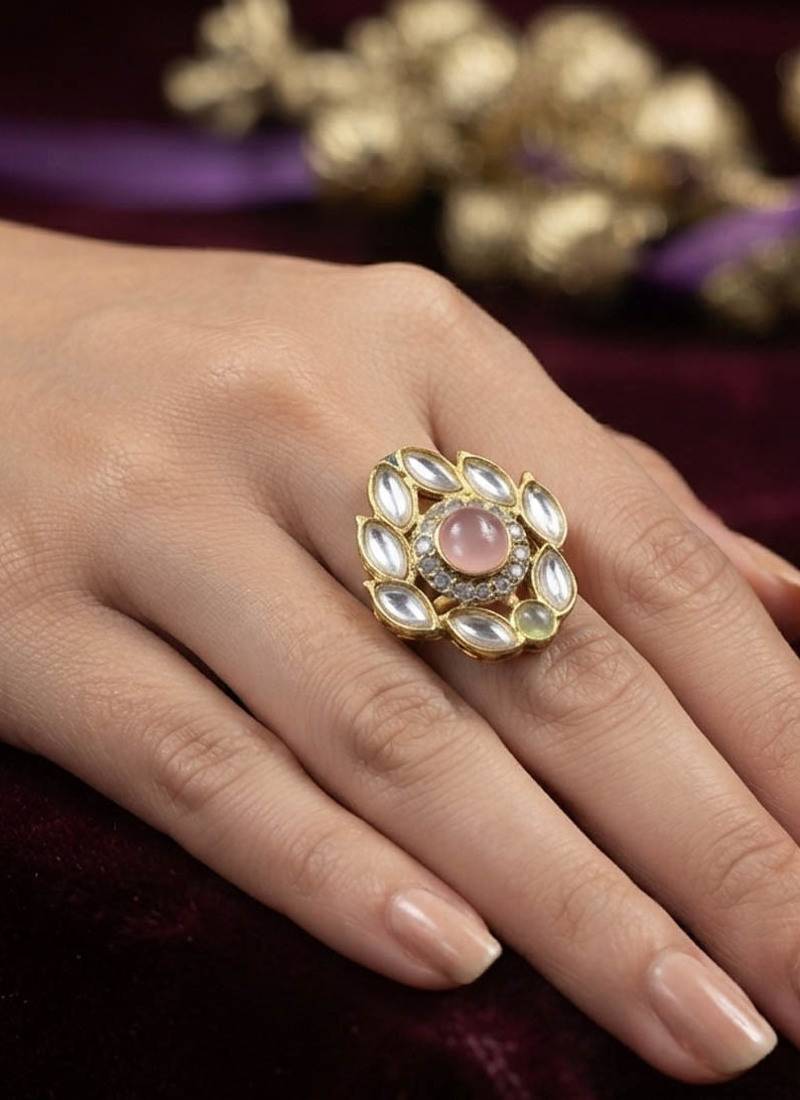 Light purple color kundan ring featuring premium traditional designer appeal