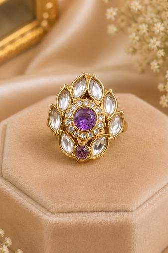 Purple color kundan ring featuring stylish ethnic designer fashion appeal