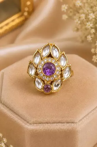 Purple color kundan ring featuring stylish ethnic designer fashion appeal