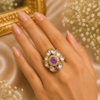 Purple color kundan ring featuring stylish ethnic designer fashion appeal 2