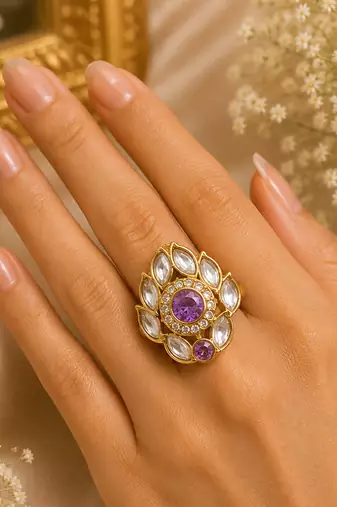 Purple color kundan ring featuring stylish ethnic designer fashion appeal