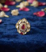 Red color kundan ring featuring beautiful festive fashion jewelry appeal