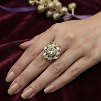 White color kundan ring with elegant traditional designer jewelry style 1