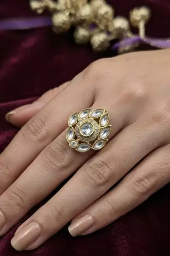 White color kundan ring with elegant traditional designer jewelry style