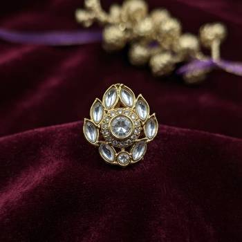 White color kundan ring with elegant traditional designer jewelry style 2