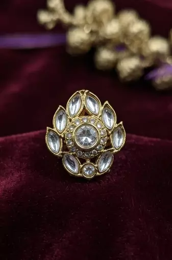 White color kundan ring with elegant traditional designer jewelry style
