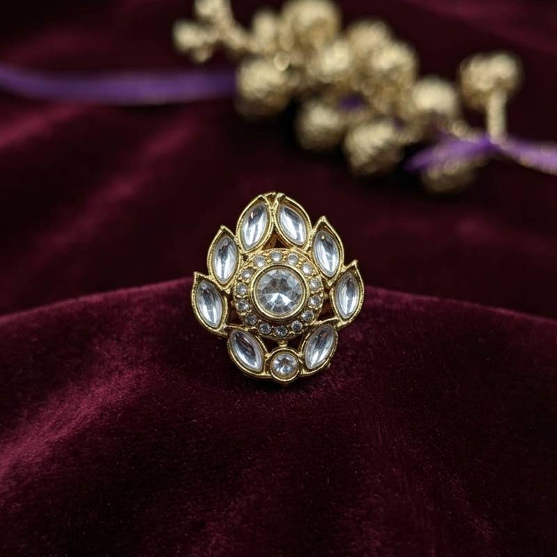 White color kundan ring with elegant traditional designer jewelry style