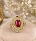 Pinkish purple color kundan ring with stylish ethnic designer finish