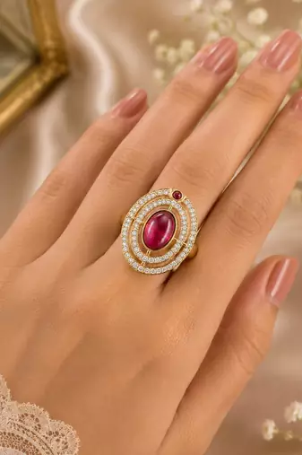 Pinkish purple color kundan ring with stylish ethnic designer finish