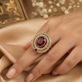 Red color kundan ring with elegant designer festive fashion style 1