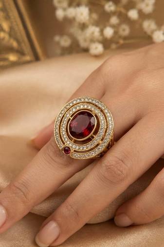 Red color kundan ring with elegant designer festive fashion style
