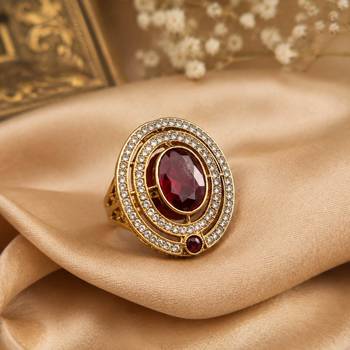 Red color kundan ring with elegant designer festive fashion style 2