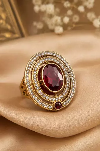 Red color kundan ring with elegant designer festive fashion style