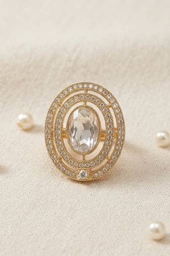 White color kundan ring featuring graceful traditional jewelry appeal