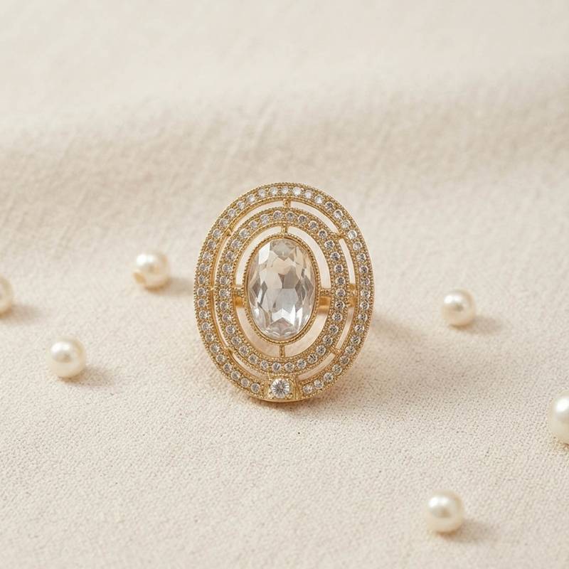 White color kundan ring featuring graceful traditional jewelry appeal