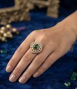 Green color kundan ring with elegant handmade ethnic jewelry appeal