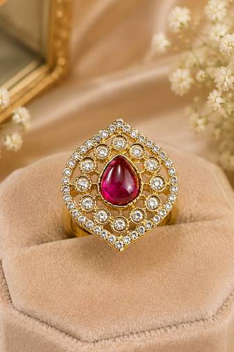Pinkish purple color kundan ring featuring royal traditional designer style