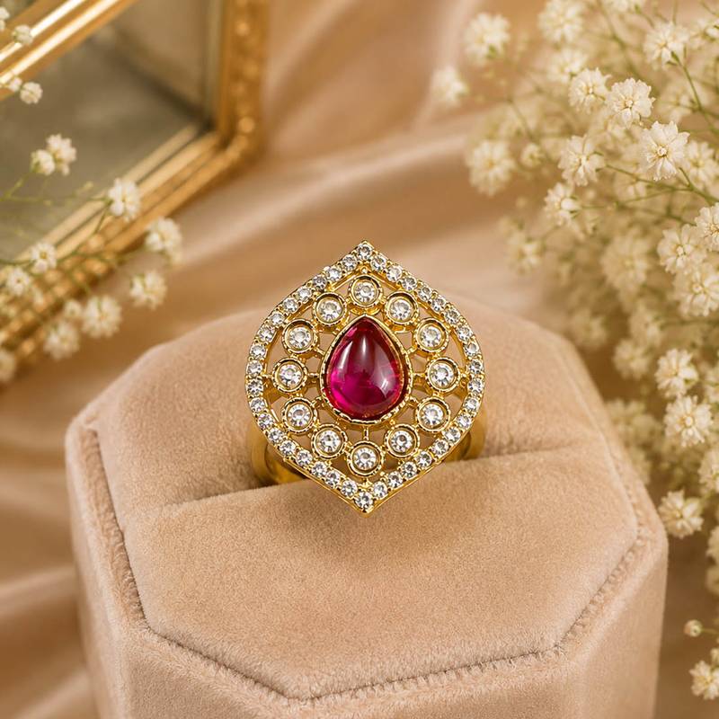 Pinkish purple color kundan ring featuring royal traditional designer style