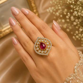 Pinkish purple color kundan ring featuring royal traditional designer style 2