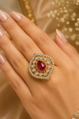 Pinkish purple color kundan ring featuring royal traditional designer style