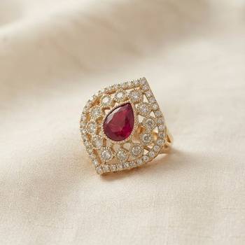 Red color kundan ring featuring graceful festive jewelry fashion style 1