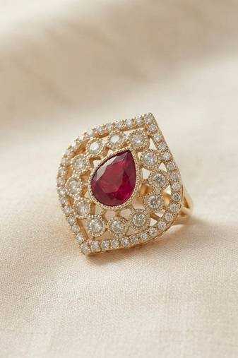 Red color kundan ring featuring graceful festive jewelry fashion style