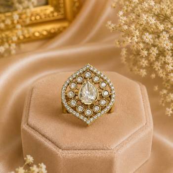 White color kundan ring crafted with premium traditional designer finish 1