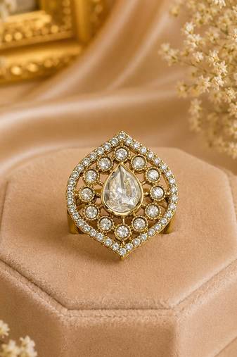 White color kundan ring crafted with premium traditional designer finish