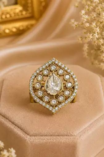 White color kundan ring crafted with premium traditional designer finish