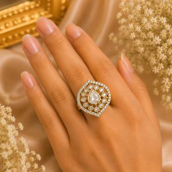 White color kundan ring crafted with premium traditional designer finish 2