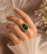 Green color kundan ring featuring premium festive designer appeal