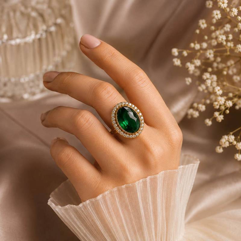 Green color kundan ring featuring premium festive designer appeal