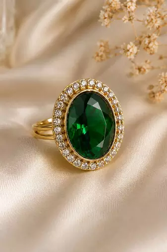 Green color kundan ring featuring premium festive designer appeal