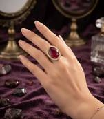 Red color kundan ring with elegant traditional fashion jewelry style