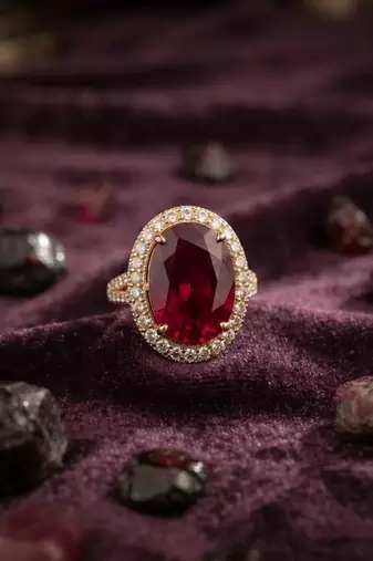 Red color kundan ring with elegant traditional fashion jewelry style