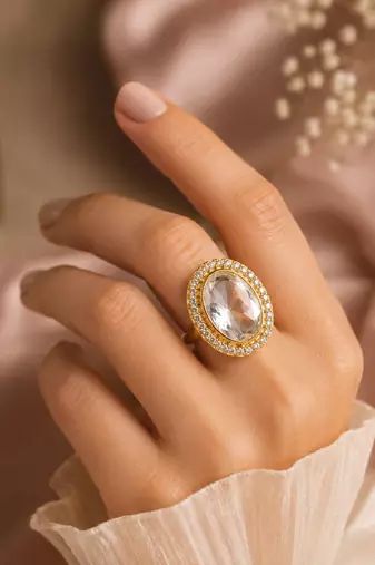 White color kundan ring with beautiful handmade traditional jewelry finish