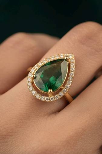 Green color kundan ring with premium traditional designer fashion style