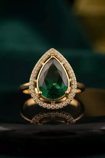 Green color kundan ring with premium traditional designer fashion style