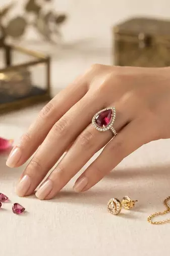 Red color kundan ring featuring graceful handmade festive jewelry appeal