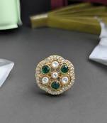 Green color kundan ring with elegant designer fashion appeal