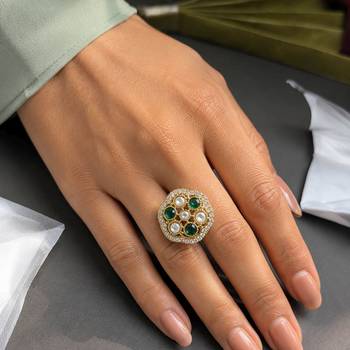Green color kundan ring with elegant designer fashion appeal 2